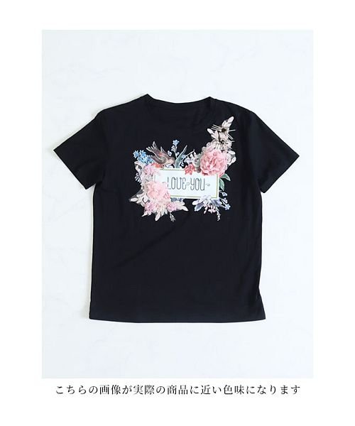 Sawa a la mode(サワアラモード)/小鳥とお花舞う花モチーフ付きロゴTシャツ/img21