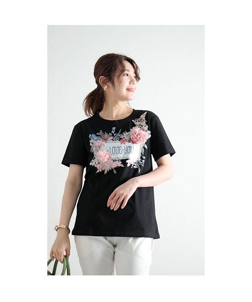 Sawa a la mode(サワアラモード)/小鳥とお花舞う花モチーフ付きロゴTシャツ/img24
