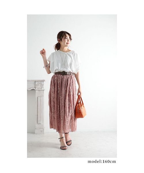 Sawa a la mode(サワアラモード)/ボタニカル刺繍のベルト付きシフォンスカート/img01