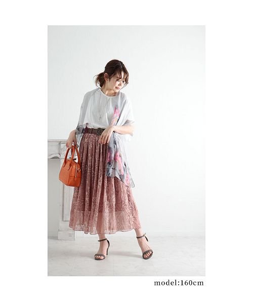 Sawa a la mode(サワアラモード)/ボタニカル刺繍のベルト付きシフォンスカート/img14