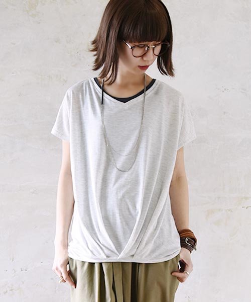 Tシャツ 半袖 選べる2type クルー ｖネック裾タックワイドプルオーバー カットソー 夏服 レディース トップス おしゃれ カジュアル ボーダー ゆったり アンドイット And It Magaseek