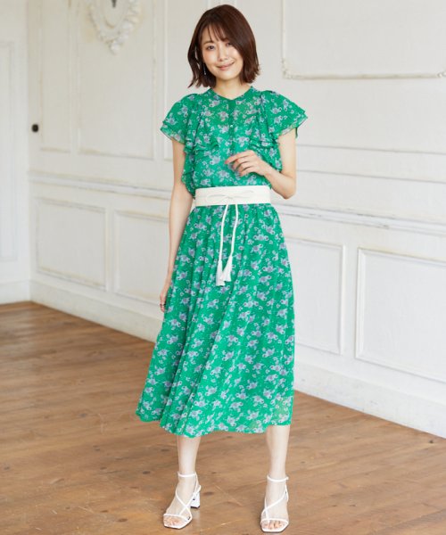 セール】【セットアップ対応商品】ラインフラワープリントタックフレア  