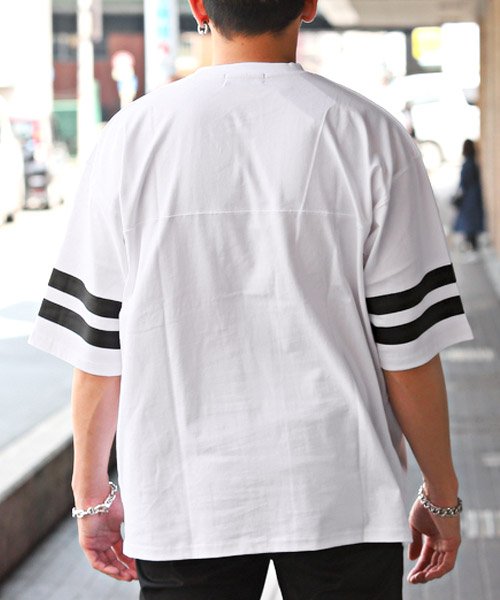 LUXSTYLE(ラグスタイル)/天竺フットボールTシャツ/Tシャツ メンズ 半袖 ビッグシルエット 袖ライン ユニセックス/img01