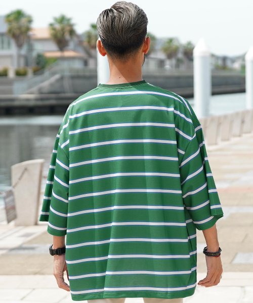 セール ミニ裏毛プリントボーダーtシャツ Tシャツ メンズ おしゃれ ボーダー ティーシャツ 半袖 5分袖 トップス クルーネック オーバーサイズ ビッグシルエット ジギーズショップ Jiggys Shop Magaseek