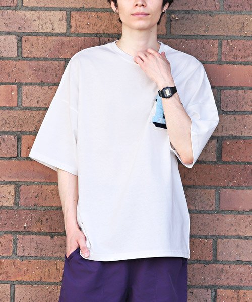 LUXSTYLE(ラグスタイル)/ワッペンロゴバックプリントTシャツ/Tシャツ メンズ 半袖 ビッグシルエット ワッペン サガラ刺繍 ロゴ プリント/img03
