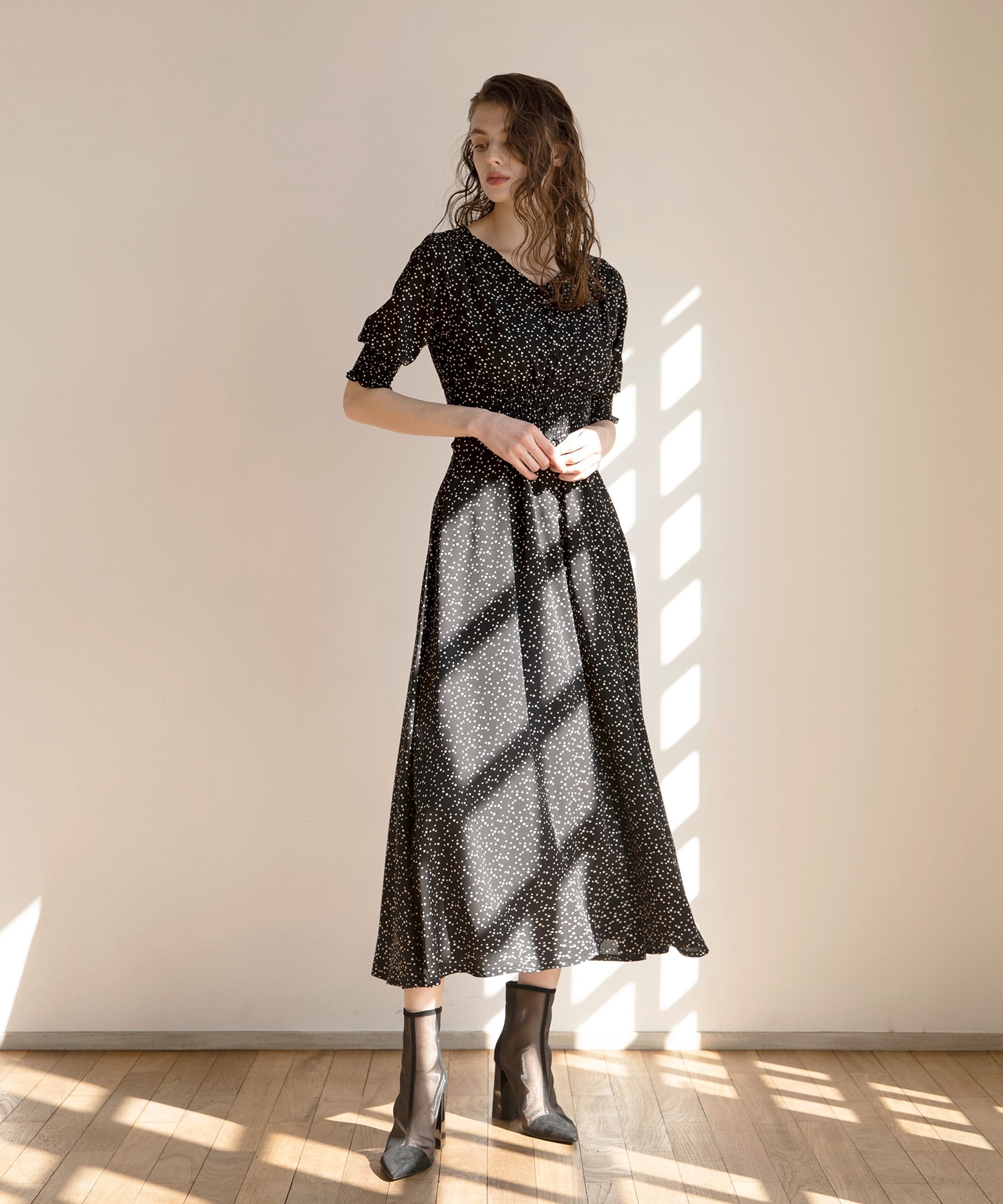 ミエリ インヴァリアント 水玉 Aライン サンマリノ ドット ミックス ドレス ミエリ インヴァリアント 水玉 Aライン サンマリノ ドット