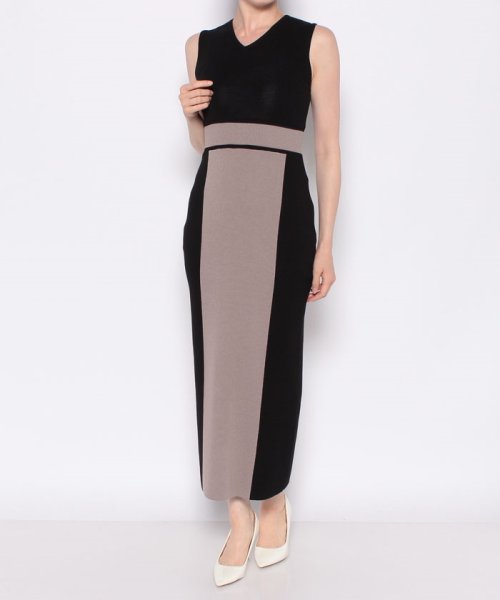 セール サリア Salire ノースリーブバイカラーロングニットワンピース Magaseek