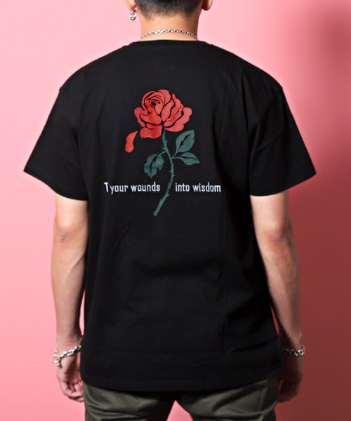 LUXSTYLE(ラグスタイル)/バラ刺繍バックプリントTシャツ/Tシャツ メンズ 半袖 薔薇 ロゴ 刺繍 バックプリント/img01