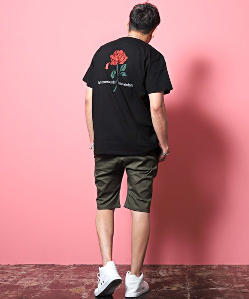 LUXSTYLE(ラグスタイル)/バラ刺繍バックプリントTシャツ/Tシャツ メンズ 半袖 薔薇 ロゴ 刺繍 バックプリント/img03
