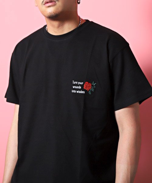 LUXSTYLE(ラグスタイル)/バラ刺繍バックプリントTシャツ/Tシャツ メンズ 半袖 薔薇 ロゴ 刺繍 バックプリント/img09