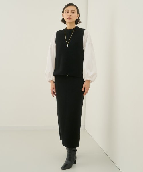 メリノウール片畦ハイネックベスト なし