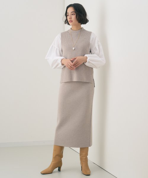 メリノウール片畦ハイネックベスト なし