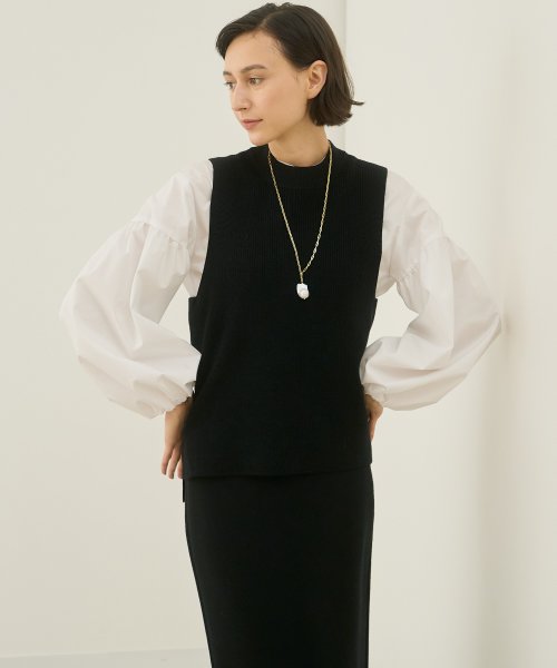 メリノウール片畦ハイネックベスト なし