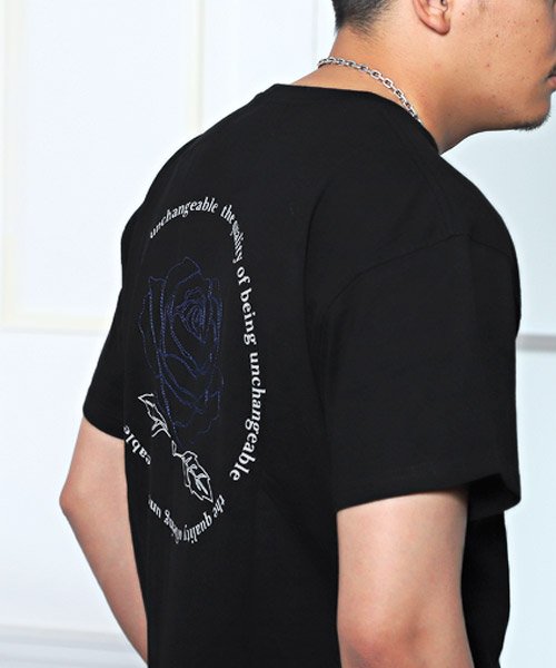 LUXSTYLE(ラグスタイル)/フロントバック薔薇刺繍Tシャツ/Tシャツ メンズ 半袖 薔薇 刺繍 ステッチ ロゴ プリント/img12