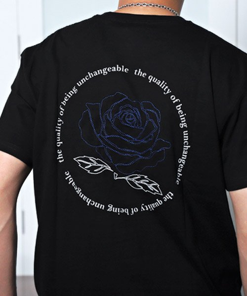 LUXSTYLE(ラグスタイル)/フロントバック薔薇刺繍Tシャツ/Tシャツ メンズ 半袖 薔薇 刺繍 ステッチ ロゴ プリント/img13