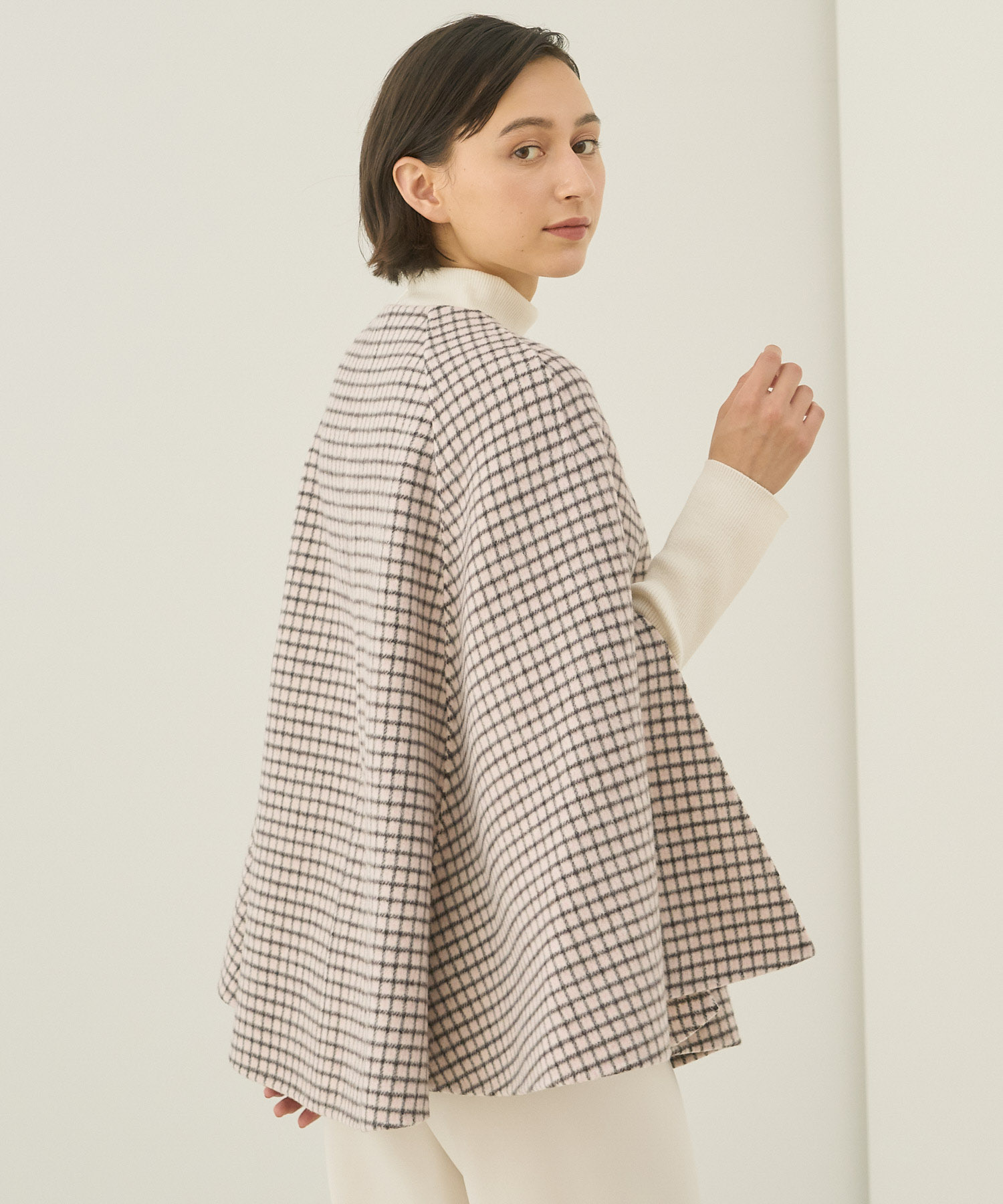 ANAYI ケープコート ポンチョ チェック（スリットノーカラー