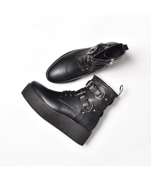 SVEC(シュベック)/厚底ブーツ レディース ショートブーツ 黒 サイドジップ カジュアルブーツ リングブーツ 革靴 ブランド エンデヴァイス エンデバイス endevice 黒/img02