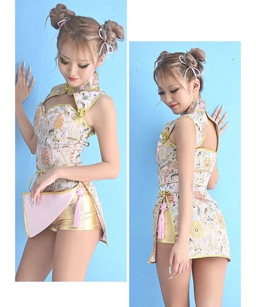 コスプレ チャイナドレス 谷間魅せ セクシー スリット 派手 ハロウィン コスプレ ゴールド チャイナ服 男ウケ Ryuyu