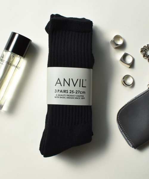 ANVIL(ANVIL)/【ANVIL】「消臭加工」パイル 3足セット 3パック クルー ソックス 靴下  /3P Crew Socks/ANS050 アンビル アンヴィル/img01