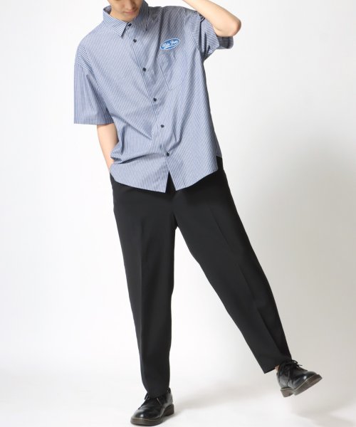 LAZAR(ラザル)/【Lazar】ビッグシルエット ワッペン 刺繍 ムジ ストライプ S/Sシャツ メンズ 半袖/img24