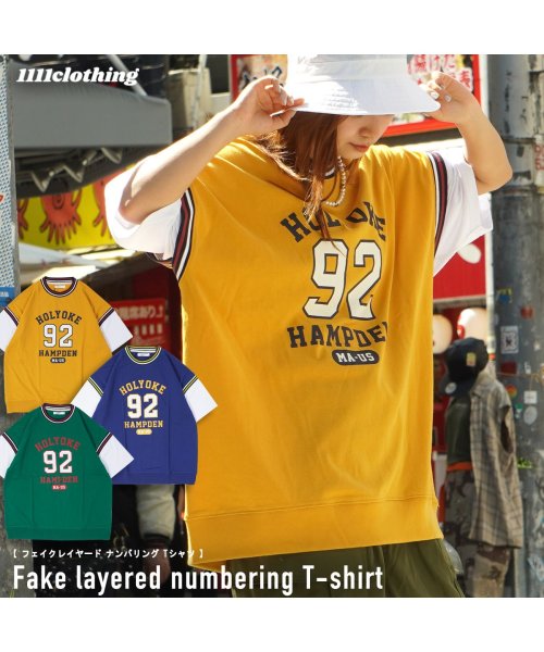 1111clothing(ワンフォークロージング)/オーバーサイズ tシャツ メンズ レイヤード tシャツ レディース ビッグtシャツ ビッグシルエット トップス 半袖 カットソー 綿100% ビッグt ナンバリ/img01
