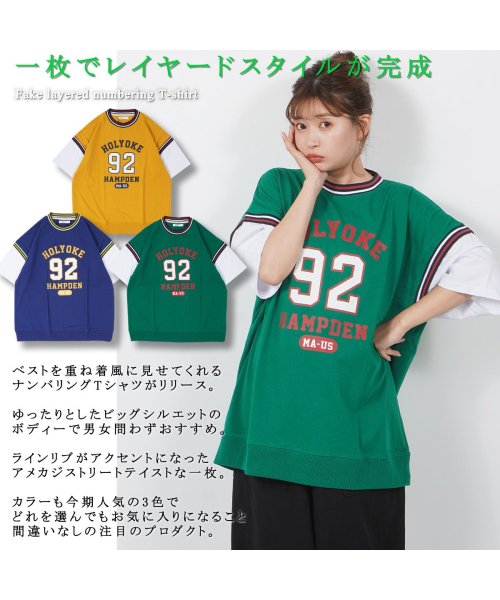 1111clothing(ワンフォークロージング)/オーバーサイズ tシャツ メンズ レイヤード tシャツ レディース ビッグtシャツ ビッグシルエット トップス 半袖 カットソー 綿100% ビッグt ナンバリ/img05