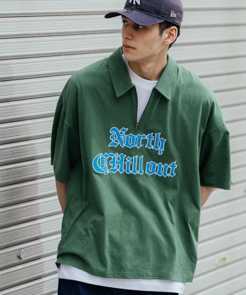 Rocky Monroe(ロッキーモンロー)/カレッジT ハーフジップTシャツ メンズ レディース 半袖 襟 サテン刺繍 オーバーサイズ ビッグシルエット ワイド 綿 コットン カジュアル アメカジ 韓国 /img35