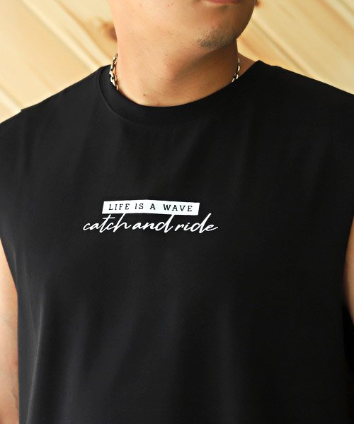 LUXSTYLE(ラグスタイル)/ガールイラストバックプリントカットオフノースリーブTシャツ/ノースリーブ Tシャツ メンズ ロゴ サーフガール カットオフ/img09