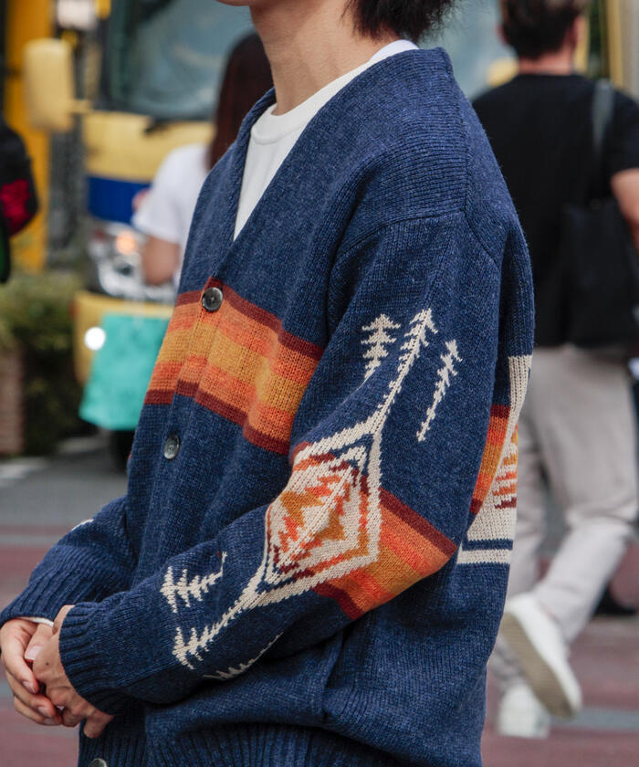 美品 PENDLETON ジャガード ニット カーディガン ネイティブ 紺