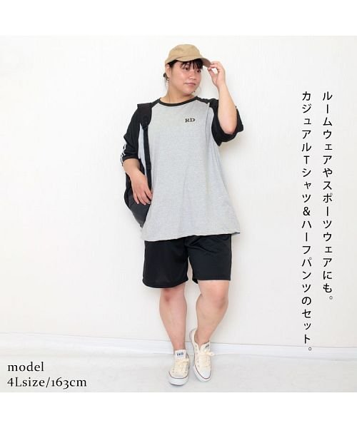 GOLD JAPAN(ゴールドジャパン)/大きいサイズ レディース ビッグサイズ ラインTシャツ＆ハーフパンツセットアップ/img02