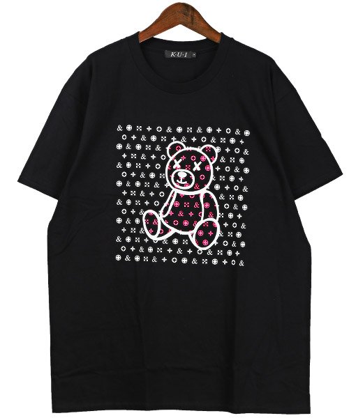 LUXSTYLE(ラグスタイル)/クマ蛍光グラフィックプリントTシャツ/Tシャツ メンズ 半袖 クマ プリント ベア イラスト ネオンカラー/img10