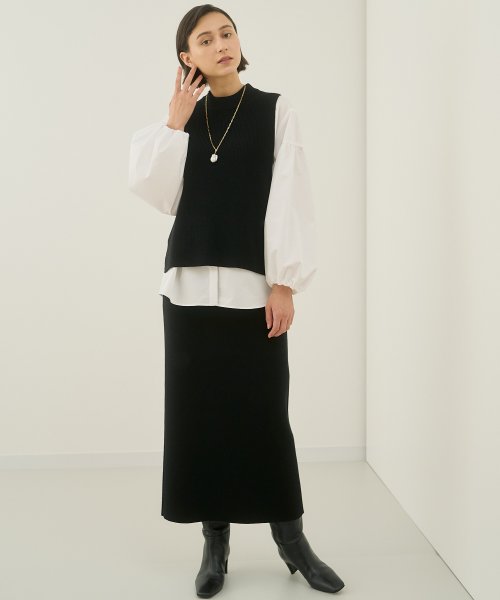 メリノウール片畦ハイネックベスト なし