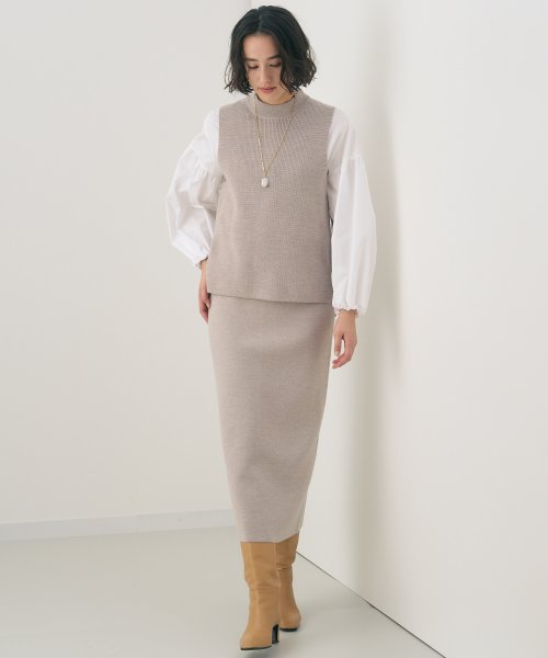 メリノウール片畦ハイネックベスト なし