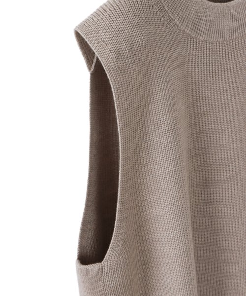 メリノウール片畦ハイネックベスト なし