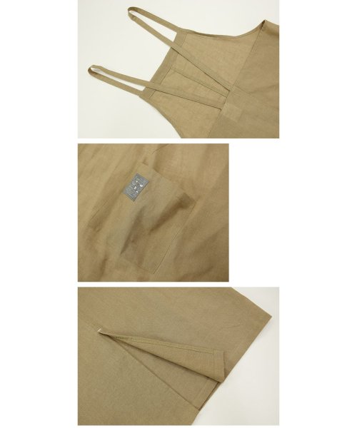  コットンリネンかぶりエプロン レディース エプロン おしゃれ 大人 かわいい 夏 麻 綿 コットン 便利 かぶるだけ かぶる だけ 薄手 家事 ガーデニング お