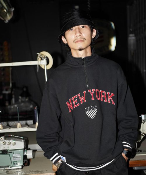 Schott(ショット)/LINE RIB HZ SWEAT SHEELD PATCH/ラインリブ ハーフジップ パッチスウェット/img03