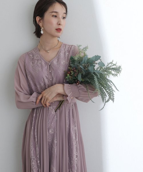 PourVous(プールヴー)/レース×シフォンプリーツワンピース 結婚式 パーティードレス/img04