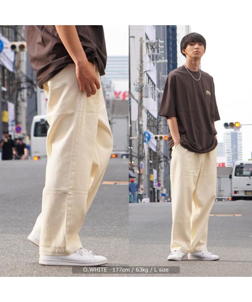 1111clothing(ワンフォークロージング)/ワイドパンツ メンズ ワイドテーパードパンツ レディース カツラギ パンツ 綿100% 太い ボトムス 太め ボトム 白 黒 黄色 緑 青 M L 大きいサイズ/img06