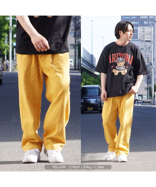 1111clothing(ワンフォークロージング)/ワイドパンツ メンズ ワイドテーパードパンツ レディース カツラギ パンツ 綿100% 太い ボトムス 太め ボトム 白 黒 黄色 緑 青 M L 大きいサイズ/img10