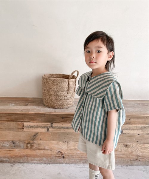 aimoha(aimoha（アイモハ）)/aimoha－KIDS－ 韓国子供服　ビッグカラーストライプ柄シャツ/img04