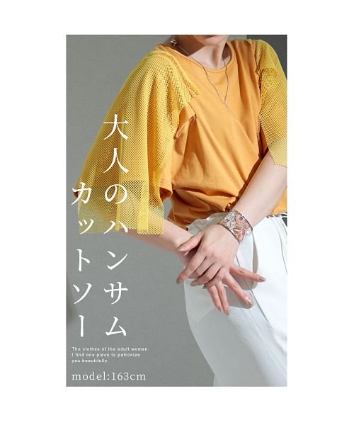 Sawa a la mode(サワアラモード)/ハンサムに決まるメッシュ袖カットソー/img02