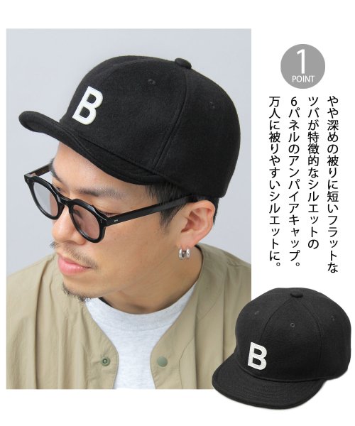 Besiquenti(ベーシックエンチ)/アルファベットワッペン ウール ショートキャップ ロゴ ショートバイザー アンパイアキャップ ボールキャップ ワンポイント 帽子 カジュアル シンプル/img02