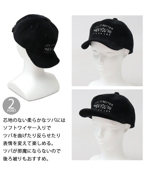 Besiquenti(ベーシックエンチ)/太畝コーデュロイ 英字刺繍 ショートバイザー アンパイアキャップ ボールキャップ ショートキャップ 帽子 メンズ カジュアル シンプル/img03