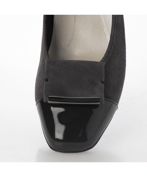 【3E】ローヒールスクエアパンプス 3E 本革