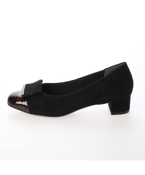 【3E】ローヒールスクエアパンプス 3E 本革
