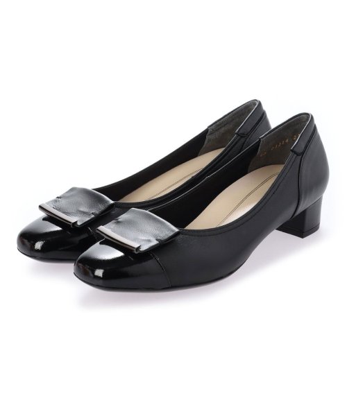 【3E】ローヒールスクエアパンプス 3E 本革