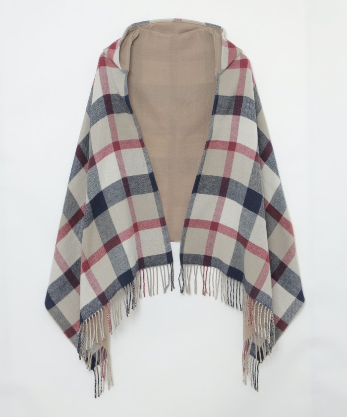 ブルーレーベルクレストブリッジ✨リバーシブルフード付ショール　ポンチョ　チェック ブルーレーベルクレストブリッジ✨リバーシブルフード付ショール
