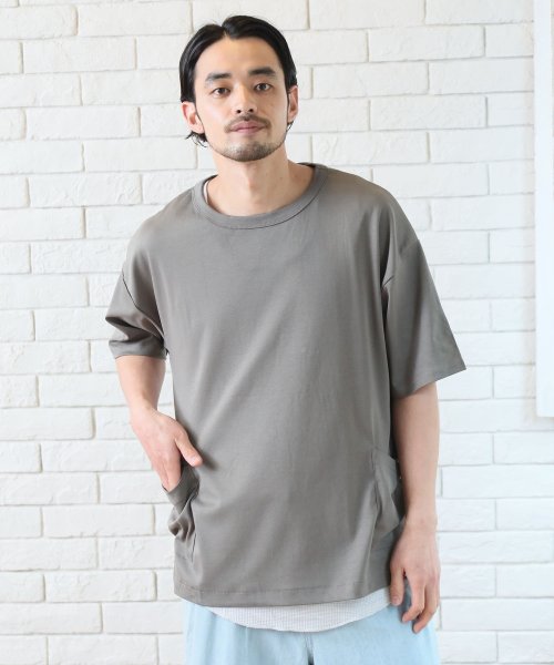 ALWAYS GOOD TIME NEW BASIC STORE(オールウェイグッドタイムニューベーシックストア)/【ＯＲＧＡＮＩＣ　ＣＯＴＴＯＮ】ドロップショルダーダブルポケットスムースＴシャツ×オーガニックコットンワッフルタンクトップ　リアルレイヤードアンサンブルＴシャツ/img40