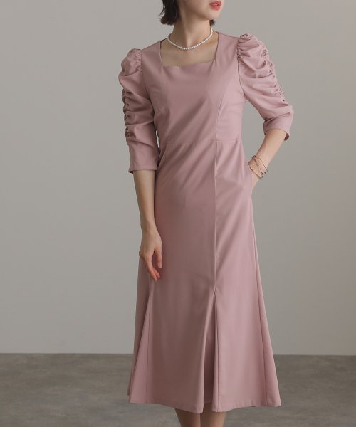 スクエアネックバックシャンワンピース 結婚式 パーティードレス 結婚式