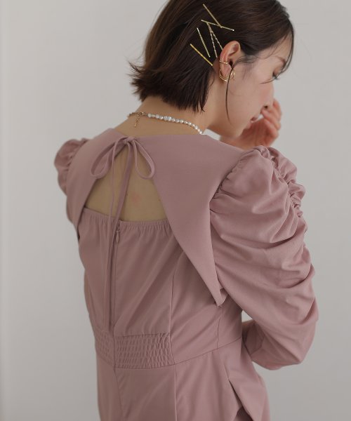 スクエアネックバックシャンワンピース 結婚式 パーティードレス 結婚式